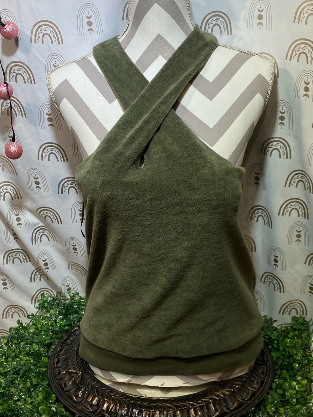 Outerknown Olive Green Cross-Halter Tank Top